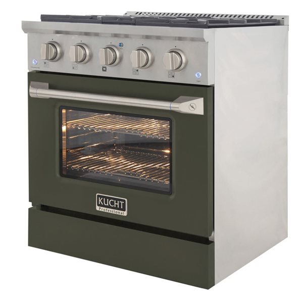 KUCHT 30-in 4.2 ft³ Natural Gas Dual Fuel Range and Convection Oven - Stainless Steel/Olive Green