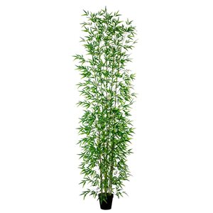 Nearly Natural 12-ft Green Artificial Bamboo Tree in Black Pot