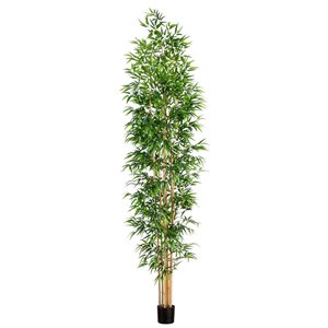 Nearly Natural 11-ft Green Artificial Bamboo Tree w/ Real Bamboo Trunks in Black Pot
