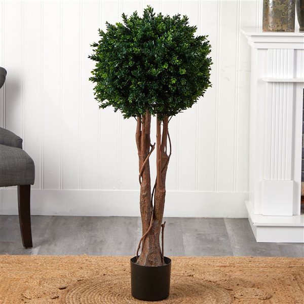 Nearly Natural 46-in H Green Artificial Boxwood Topiary Tree