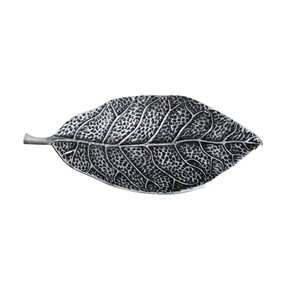 Nearly Natural 16-in L Antique Grey Aluminum Decorative Leaf-Shaped Tray