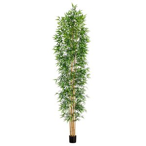 Nearly Natural 12-ft Green Artificial Bamboo Tree w/ Real Bamboo Trunks in Black Pot