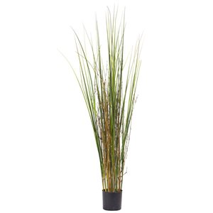 Nearly Natural 4-ft H Green Artificial Grass and Bamboo Plant in Black Pot