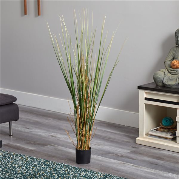 Nearly Natural 4-ft H Green Artificial Grass and Bamboo Plant in Black Pot