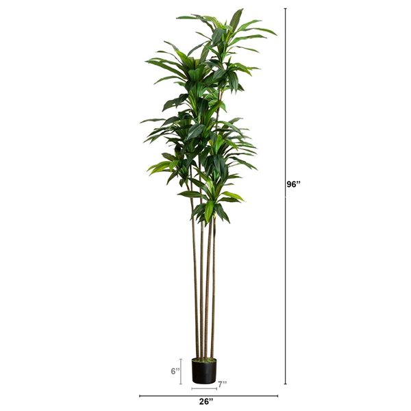 Nearly Natural 8-ft H Green Artificial Dracaena Tree w/ Realistic Touch Leaves