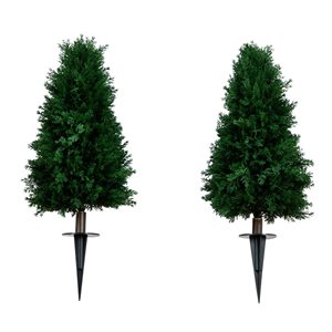 Nearly Natural 2.5-ft H Green Artificial Cedar Plants w/ Ground Stake - Set of 2