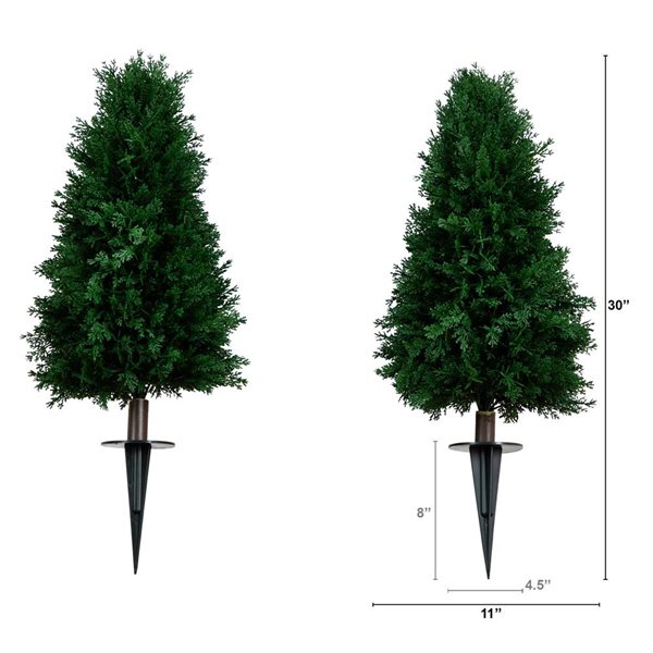 Nearly Natural 2.5-ft H Green Artificial Cedar Plants w/ Ground Stake - Set of 2