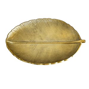 Nearly Natural 16-in L Gold Aluminum Decorative Leaf-Shaped Tray