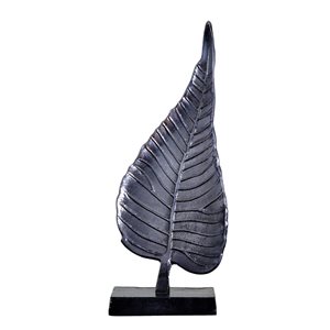 Nearly Natural 17-in H Grey Aluminum Decorative Leaf-Shaped Sculpture