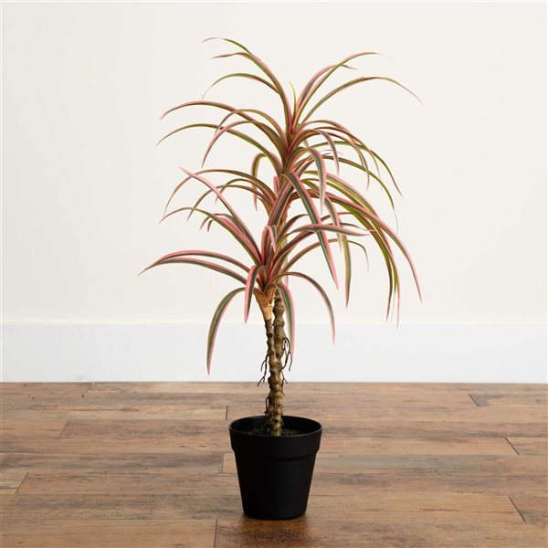 Nearly Natural 2-ft Green Artificial Marginata Dracaena Plant in Black Pot