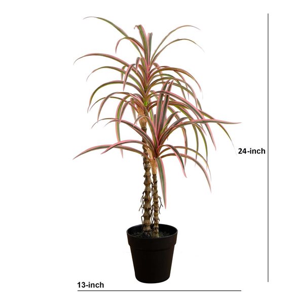 Nearly Natural 2-ft Green Artificial Marginata Dracaena Plant in Black Pot