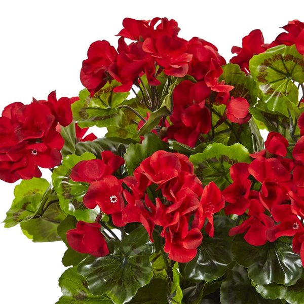 Nearly Natural 11.5-in Red Artificial Silk Geranium Plant in Black Pot