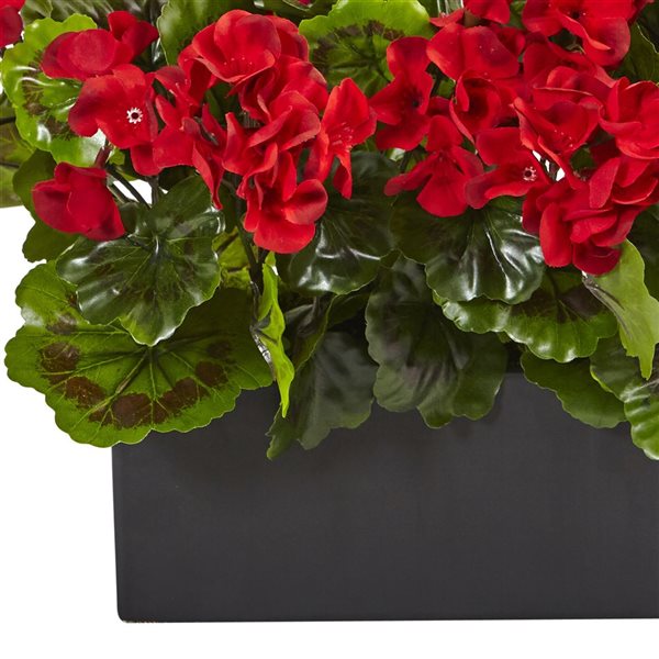 Nearly Natural 11.5-in Red Artificial Silk Geranium Plant in Black Pot