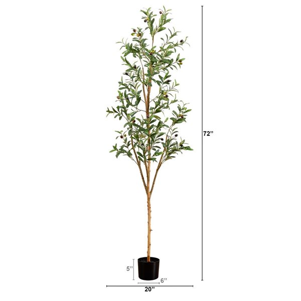 Nearly Natural 6-ft H Green Artificial Olive Tree w/ Natural Trunk