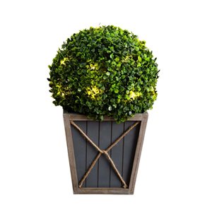 Nearly Natural 18-in H Green Artificial Boxwood Ball Topiary w/ LED Lights in Decorative Pot