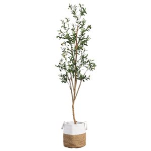 Nearly Natural 7-ft H Green Artificial Olive Tree w/ Natural Trunk