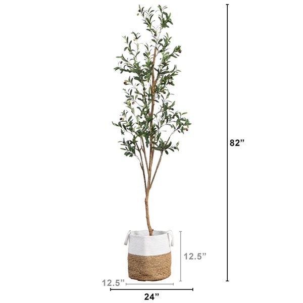 Nearly Natural 7-ft H Green Artificial Olive Tree w/ Natural Trunk