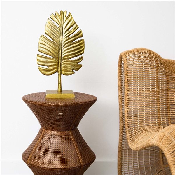Nearly Natural 15.5-in H Gold Aluminum Decorative Leaf-Shaped Sculpture