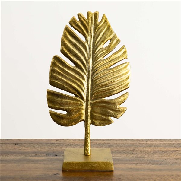 Nearly Natural 15.5-in H Gold Aluminum Decorative Leaf-Shaped Sculpture