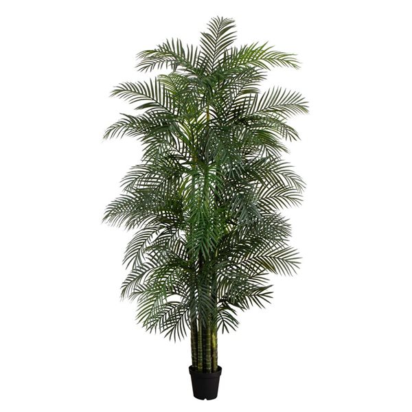 Nearly Natural 10-ft H Green Artificial Areca Palm Tree in Black Pot