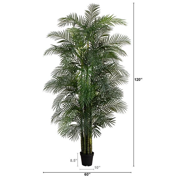 Nearly Natural 10-ft H Green Artificial Areca Palm Tree in Black Pot