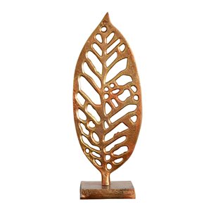 Nearly Natural 17-in H Bronze Aluminum Decorative Leaf-Shaped Sculpture