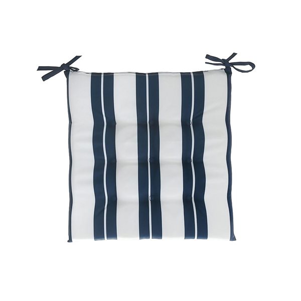 iH casadécor Boston Outdoor Cabana Stripe Tufted Chair Pad Navy Blue 22 X 22 - Set of 2