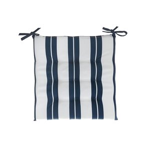 iH casadécor Boston Outdoor Cabana Stripe Tufted Chair Pad Navy Blue 22 X 22 - Set of 2