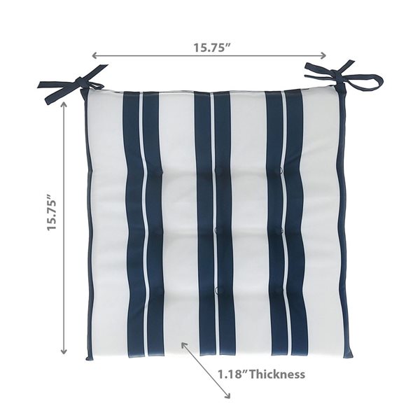 iH casadécor Boston Outdoor Cabana Stripe Tufted Chair Pad Navy Blue 22 X 22 - Set of 2