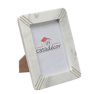 iH casadécor 5X7 Marble White With Brass Inlay Picture Frame