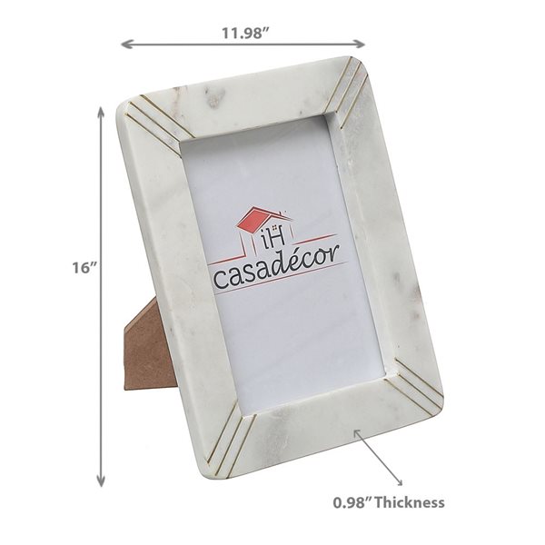Cadre photo IH Casa Decor 5X7 en marbre blanc avec incrustations en laiton