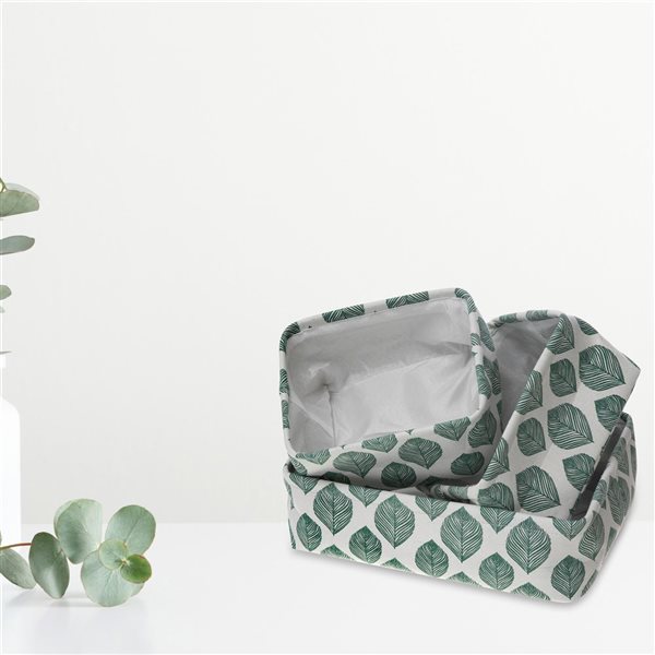 iH casadécor Storage Caddy Cloth Leaf Print Set of 3