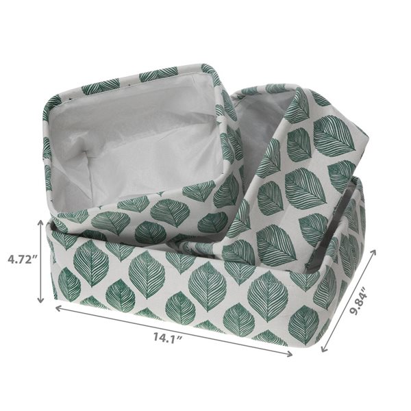 iH casadécor Storage Caddy Cloth Leaf Print Set of 3