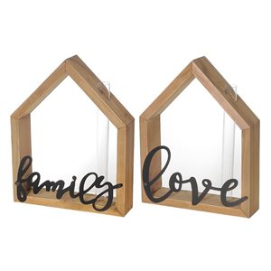 iH casadécor Wood House Shape & Tube Bottle With Metal Love & Home - Set of 2