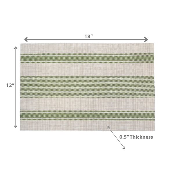 iH casadécor Vinyl Placemat Bistro Stripe Green 12 X 18 - Set of 12