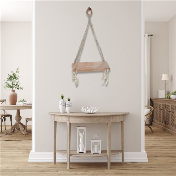 Cintre mural IH Casa Decor en corde de coton avec étagère en bois