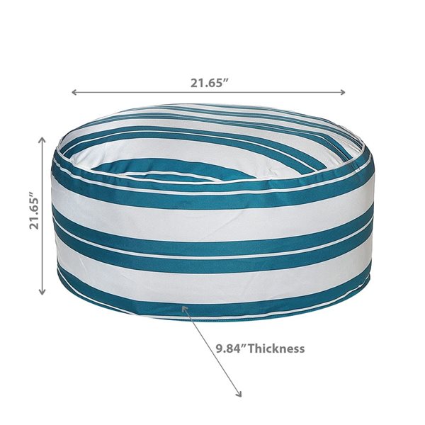 iH casadécor Boston Outdoor Cabana Stripe Inflatable Pouf Teal 22 X 22