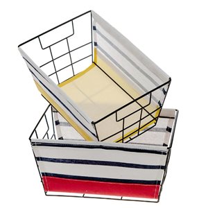 Lot de 2 paniers de rangement IH Casa Decor en fil de fer et tissu à rayures