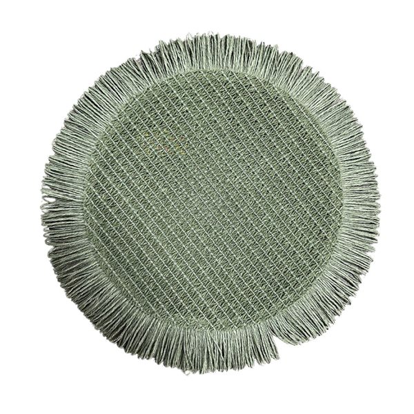 iH casadécor Woven Round Placemat With Fringes Green 15 X 15 - Set of 12