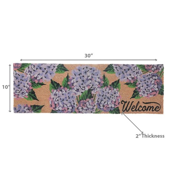 iH casadécor Coir Door Mat Hyrangea Welcome 10 X 30