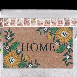 Tapis d'entrée IH Casa Decor en fibre de coco tournesol «Home» 18 X 30