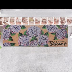 Tapis d'entrée IH Casa Decor fibre de coco hydrangée «Welcome» 16 X 48