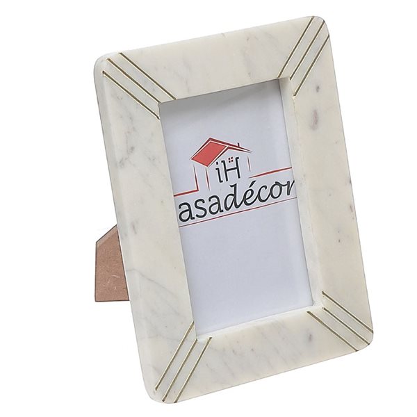 iH casadécor 4X6 Marble White With Brass Inlay Picture Frame