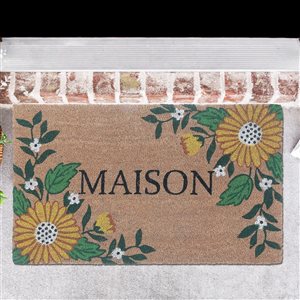 Tapis d'entrée IH Casa Decor en fibre de coco tournesol «Maison» 18 x 30