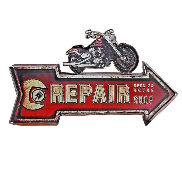 iH casadécor Embossed Metal Wall Sign Motorcycle Repair Shop