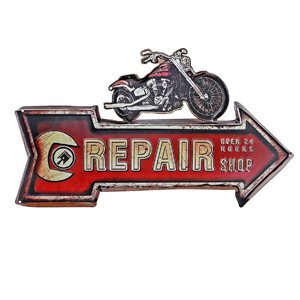 iH casadécor Embossed Metal Wall Sign Motorcycle Repair Shop