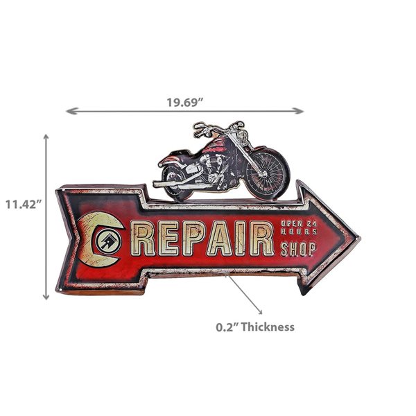 iH casadécor Embossed Metal Wall Sign Motorcycle Repair Shop