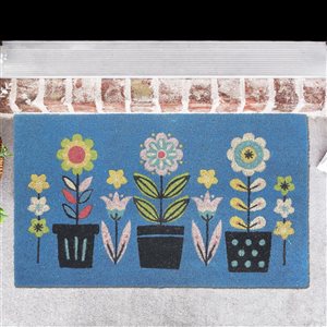 Tapis d'entrée IH Casa Decor en fibre de coco à trois motifs floraux 18 x 30