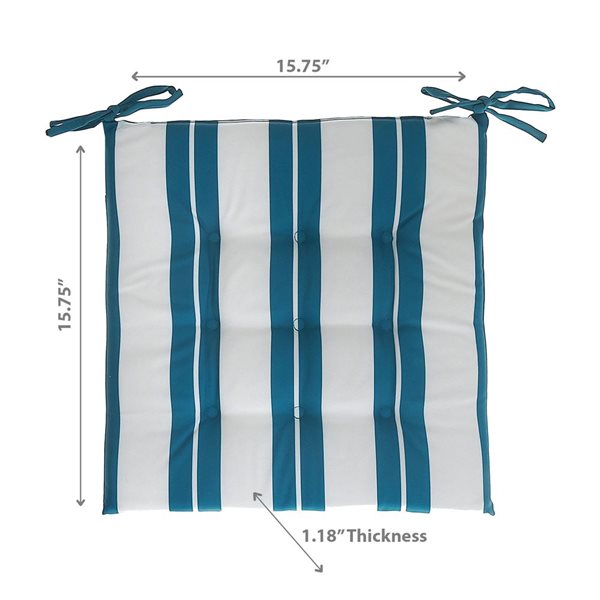 iH casadécor Boston Outdoor Cabana Stripe Tufted Chair Pad Teal 16 X 16 - Set of 2