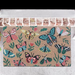 Tapis d'entrée IH Casa Decor en fibre de coco avec papillons de jardin 18 x 30